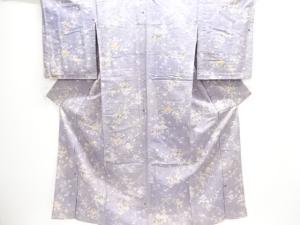 生花模様手織り紬単衣着物